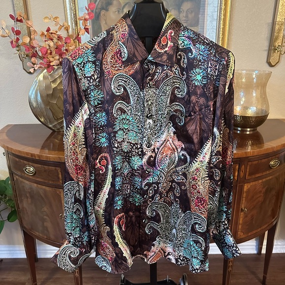 Ascot Chang 100% Silk Brown Swirl Paisley Bespoke Shirt